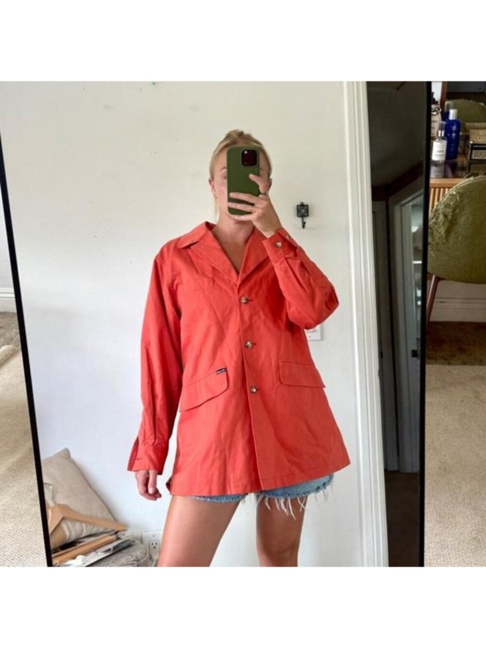 FACONNABLE ORANGE RED BLAZER JACKET SHACKET MENS SIZE MEDIUM